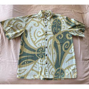 Rix Hawaiian Aloha Shirt Men's X-Large WAIAU Pattern Blue Green Teal Tribal